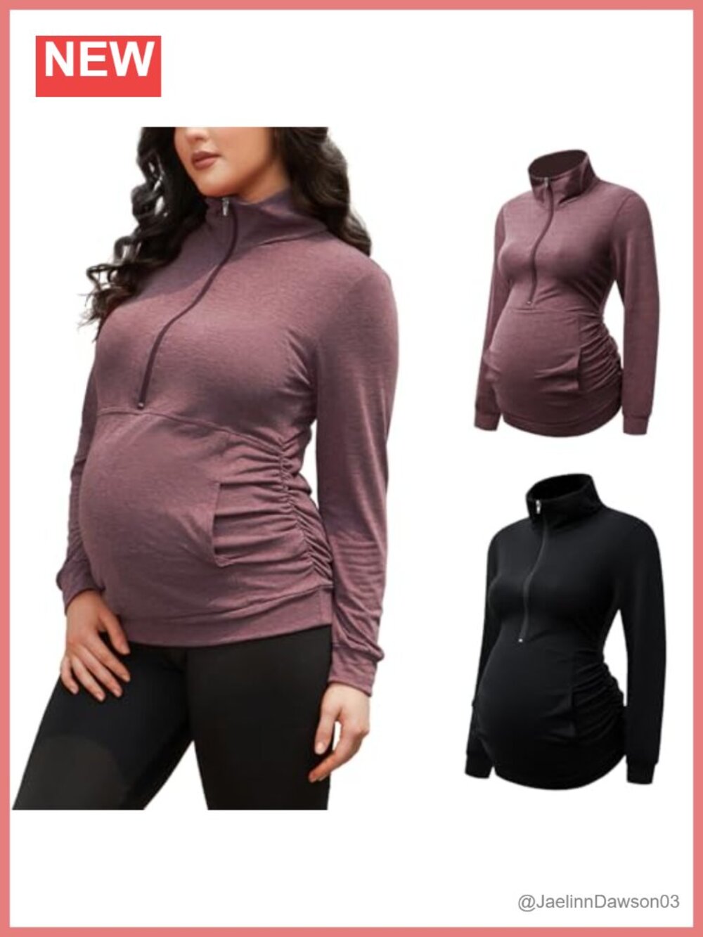 Maternity Long Sleeve Half Zip Pullover with Kangaroo Pocket
